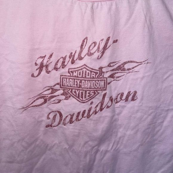 Pink Harley-Davidson Tee shirt with ruffled sleeves - Picture 2 of 4